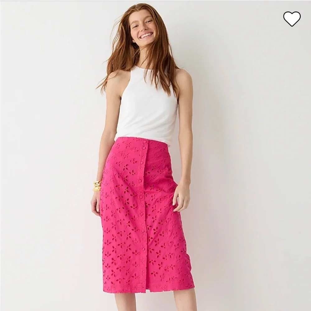 NWOT J.Crew Button‎ Front Pink Eyelet Pencil Skirt 12 Barbie Office Business